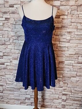 City Studio Sparkling Dark Blue Spaghetti Strap Dress